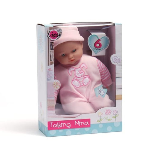 Talking Nina Lissi Doll 28cm New - 6 Sounds with Batteries - Blue - Pink