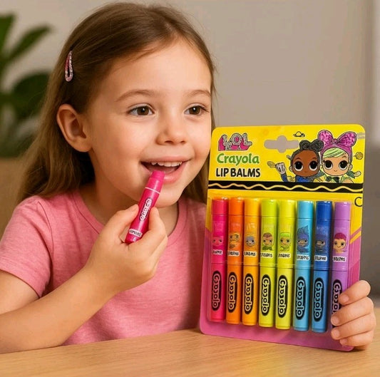 LOL Surprise Lip Balm Set 7 x Fruity Scent Flavoured Girls Kids Crayola Makeup