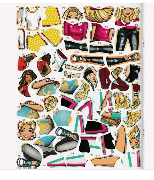 Barbie Sticker by Numbers Activity Book Reusable Stickers A4 Size