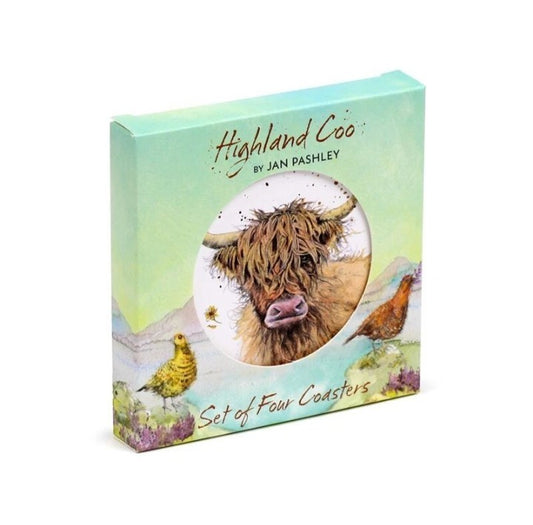 Jan Pashley Highland Coo ,Set Of 4 Coasters - Table Ware