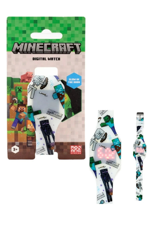 OFFICIAL MINECRAFT GLOW IN THE DARK CHILDRENS SILICONE DIGITAL WRIST WATCH