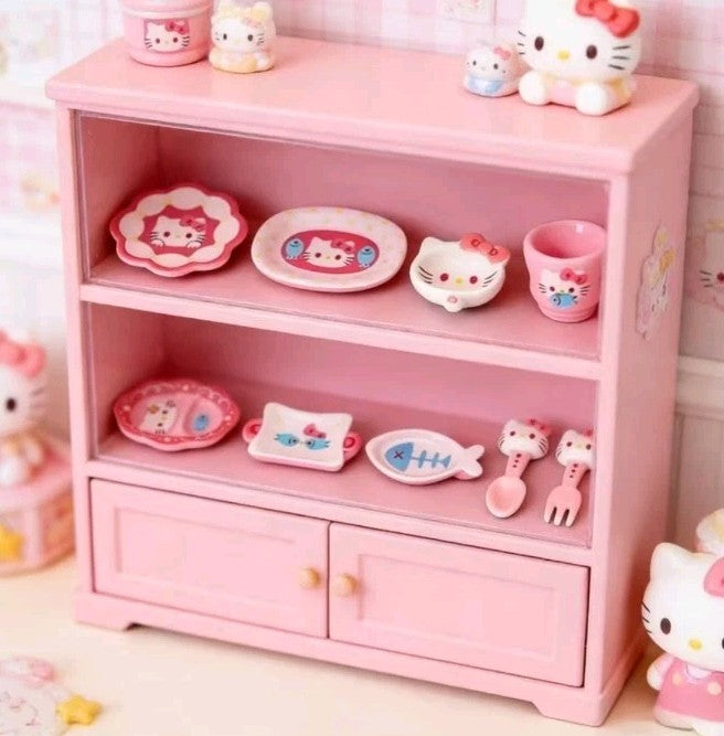 9-Piece 1/12 Scale Dollhouse Miniature Dinner Set – Hello Kitty Kawaii Style