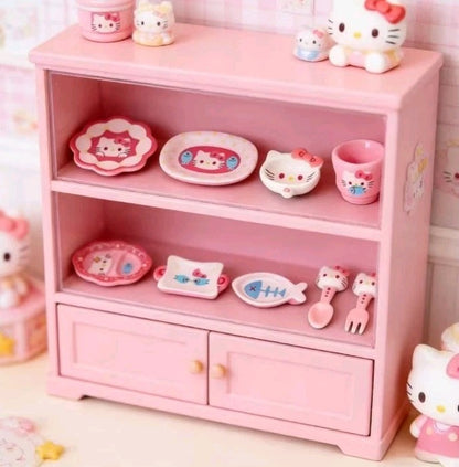 9-Piece 1/12 Scale Dollhouse Miniature Dinner Set – Hello Kitty Kawaii Style