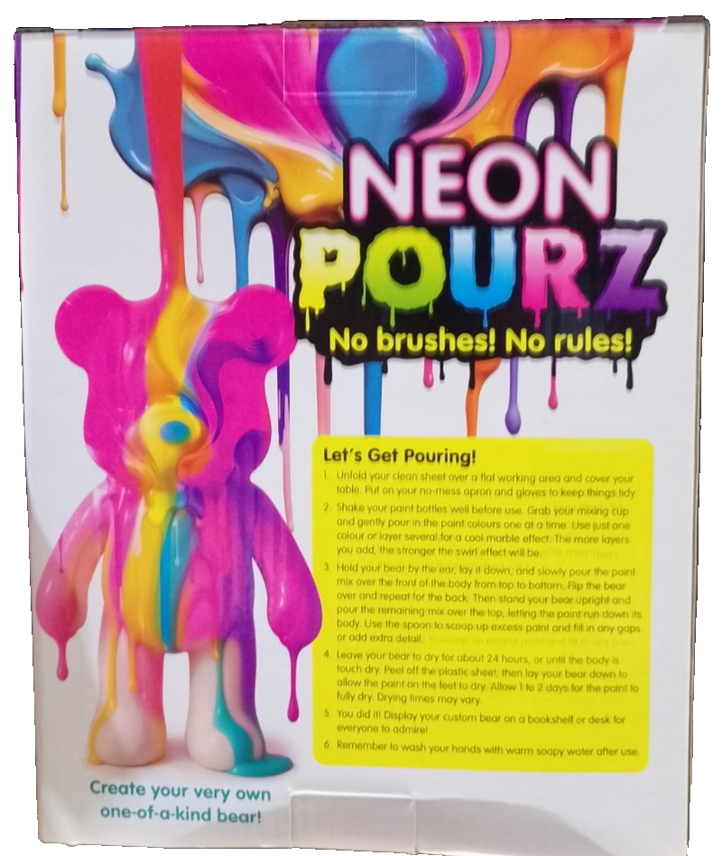 Design Paint Your Own Neon Pourz Bear Creative Marble Pouring Kit Neon Edition