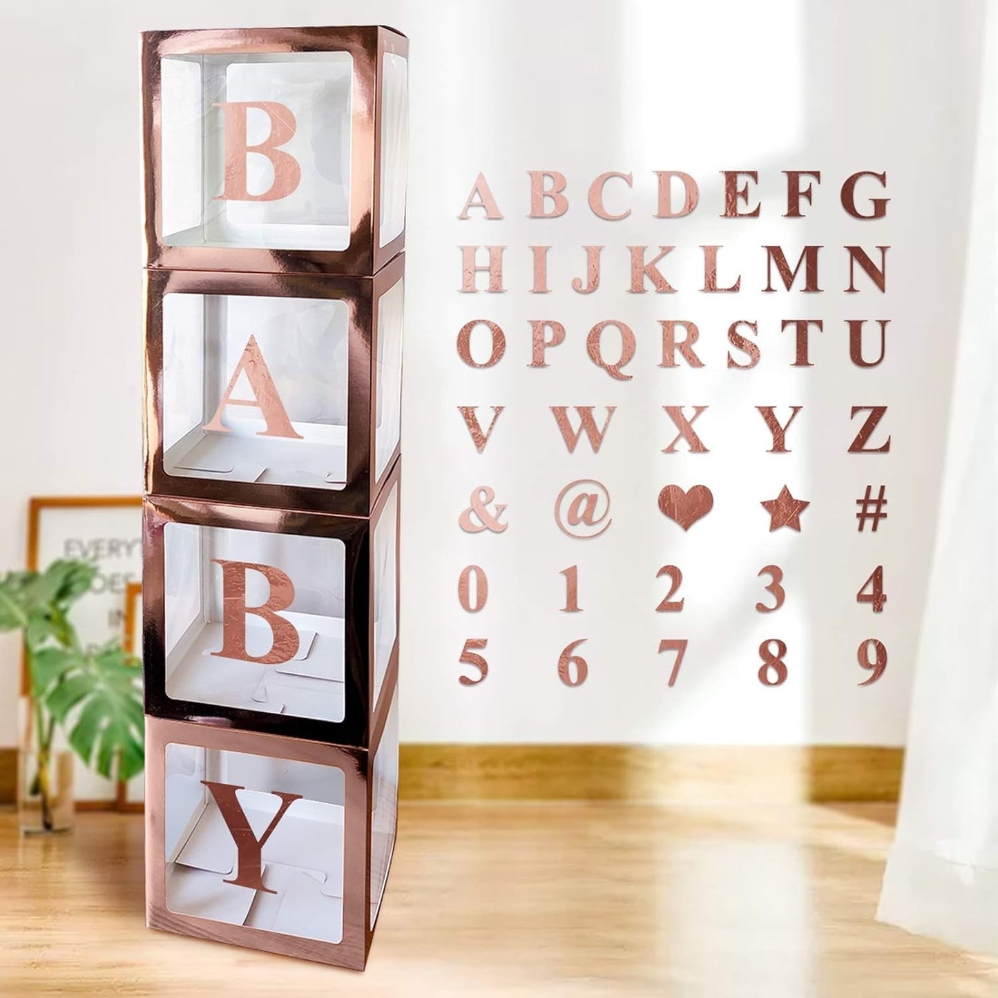 Set Of 4 Gold Baby Balloon Boxes 30cmX30cm - Personalise Your Own Message