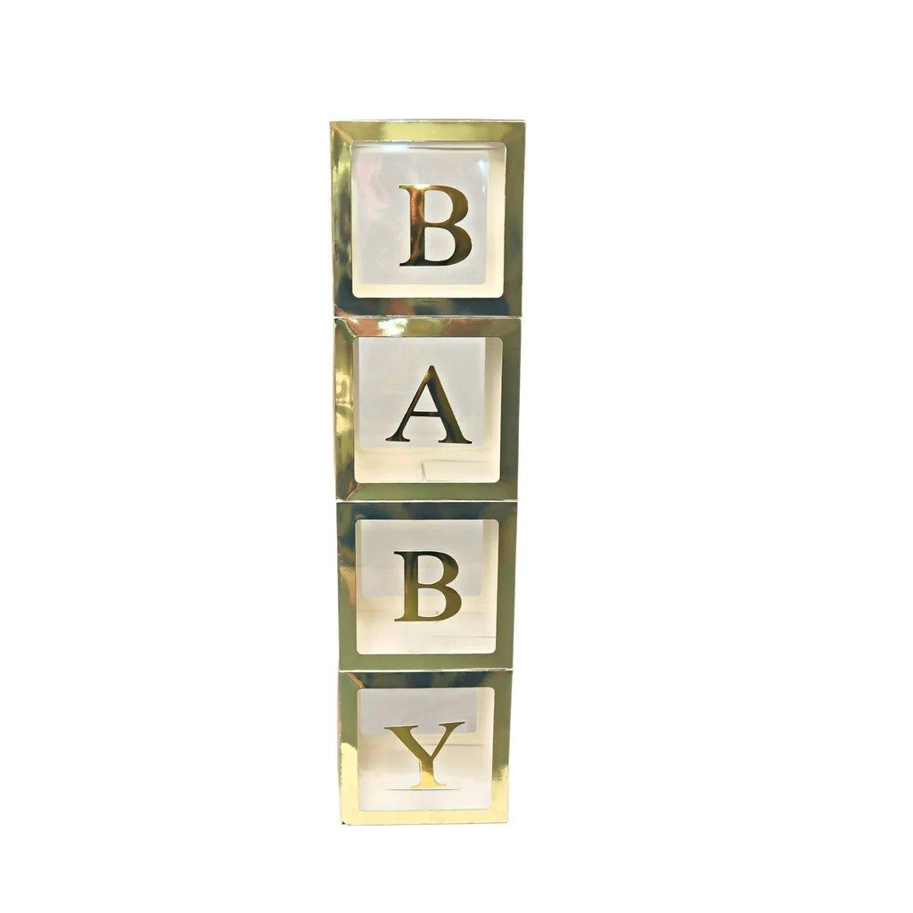 Set Of 4 Gold Baby Balloon Boxes 30cmX30cm - Personalise Your Own Message
