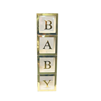 Set Of 4 Gold Baby Balloon Boxes 30cmX30cm - Personalise Your Own Message