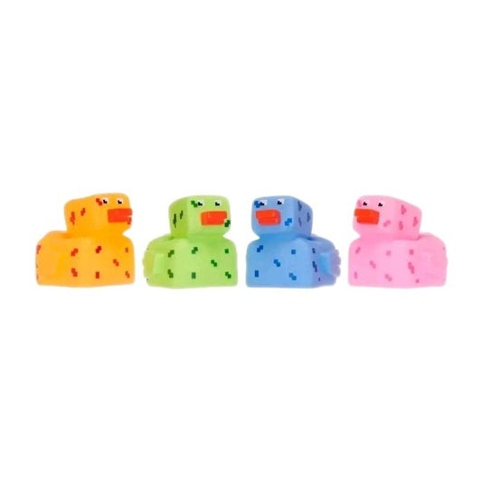 Set Of Three Pixel Ducks 10cm Novelty Rubber Duckies (Assorted Colours)