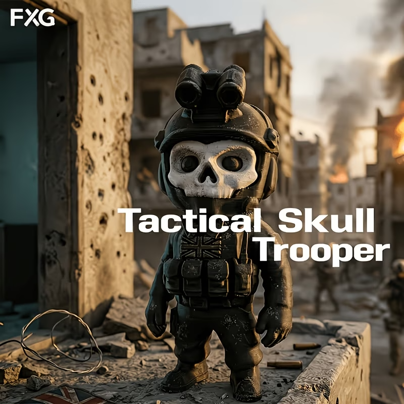 Chibi Ghost 3D Printed Figurine - Call of Duty Inspired Gaming Desk Miniature