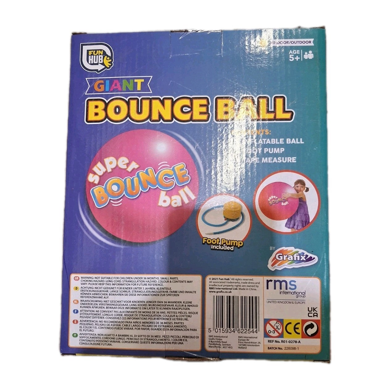 Fun Hub Giant Super Bounce Ball - 45cm Inflatable Outdoor Toy with Foot Pump