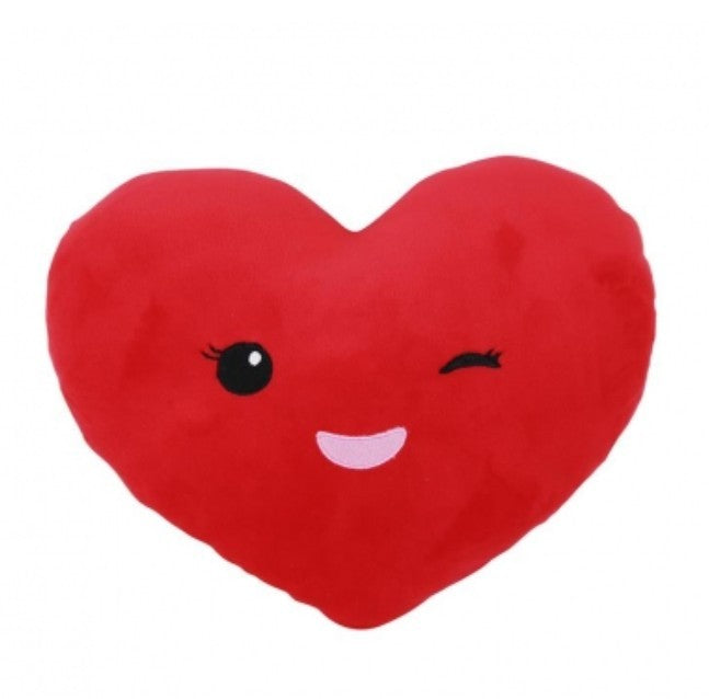 Valentines Day Heart Pillow With A Adorable Winking Face On It