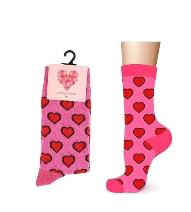 X2 Ladies Cotton Valentines Day Design Socks - One Size Fits All 