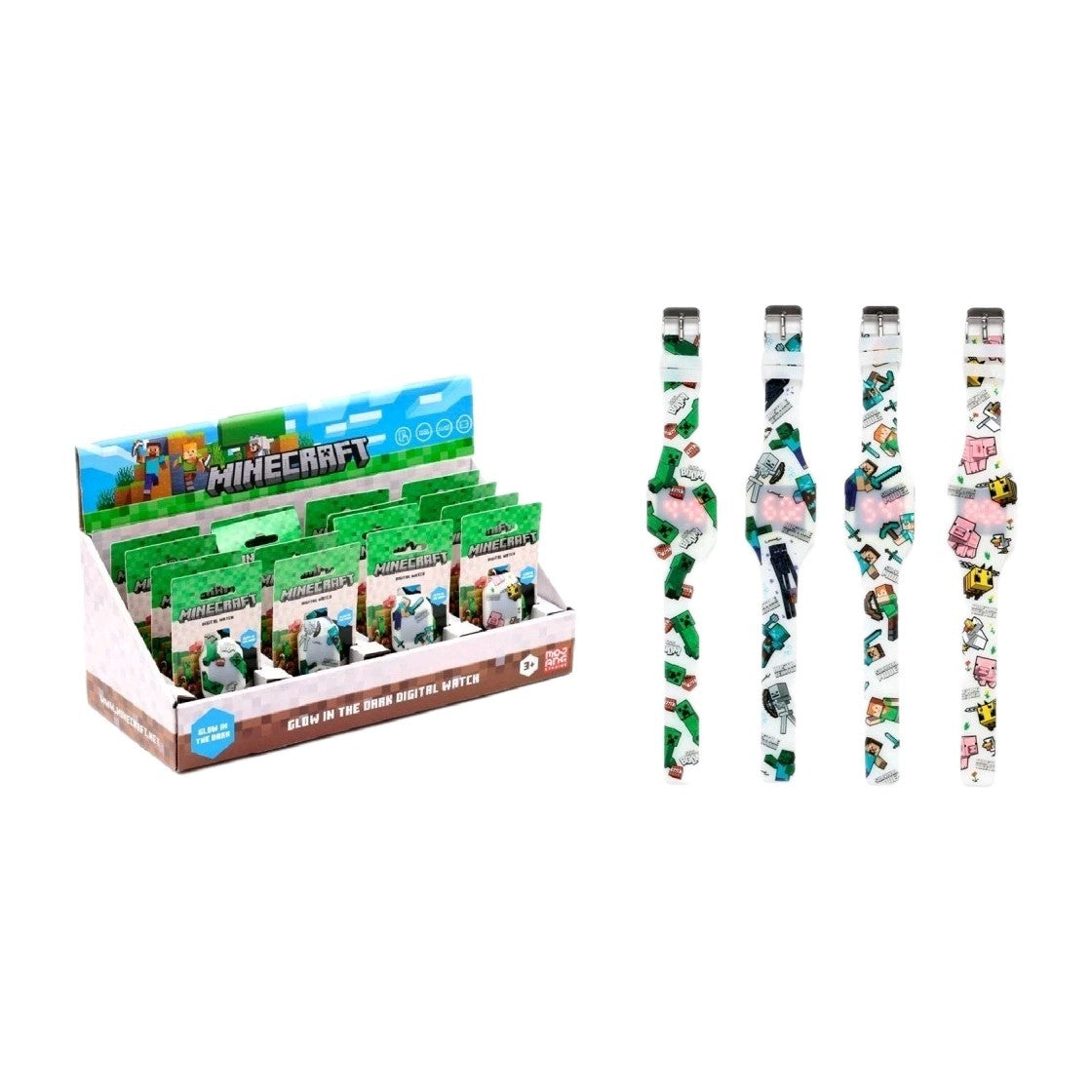 OFFICIAL MINECRAFT GLOW IN THE DARK CHILDRENS SILICONE DIGITAL WRIST WATCH