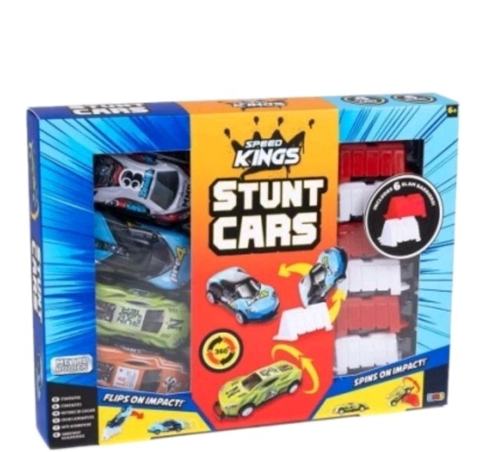 Speed Kings Stunt Carz 4 Pack Vehicle Set JUMP-SPIN FLIPS ON IMPACT Toy Cars