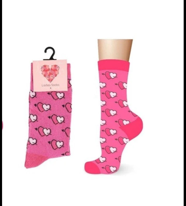 X2 Ladies Cotton Valentines Day Design Socks - One Size Fits All 