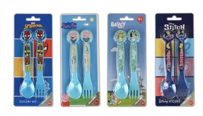 Children's Character Cutlery Sets, Spider Man - Stitch - Bluey - Pepper Pig