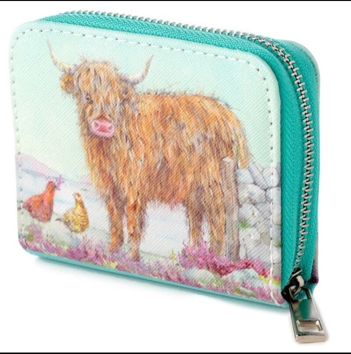 Highland Coo Cow Zip Around Small Ladies Wallet Coin Purse By Jan Pashley