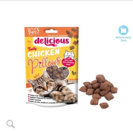 Delicious SALMON BITES Or CHICKEN PILLOWS Tastey Cat Treat - 80G Packs X5