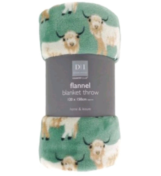 Country Club Highland Cows Design Plush Flannel Fleece Blanket Throw 120x150cm