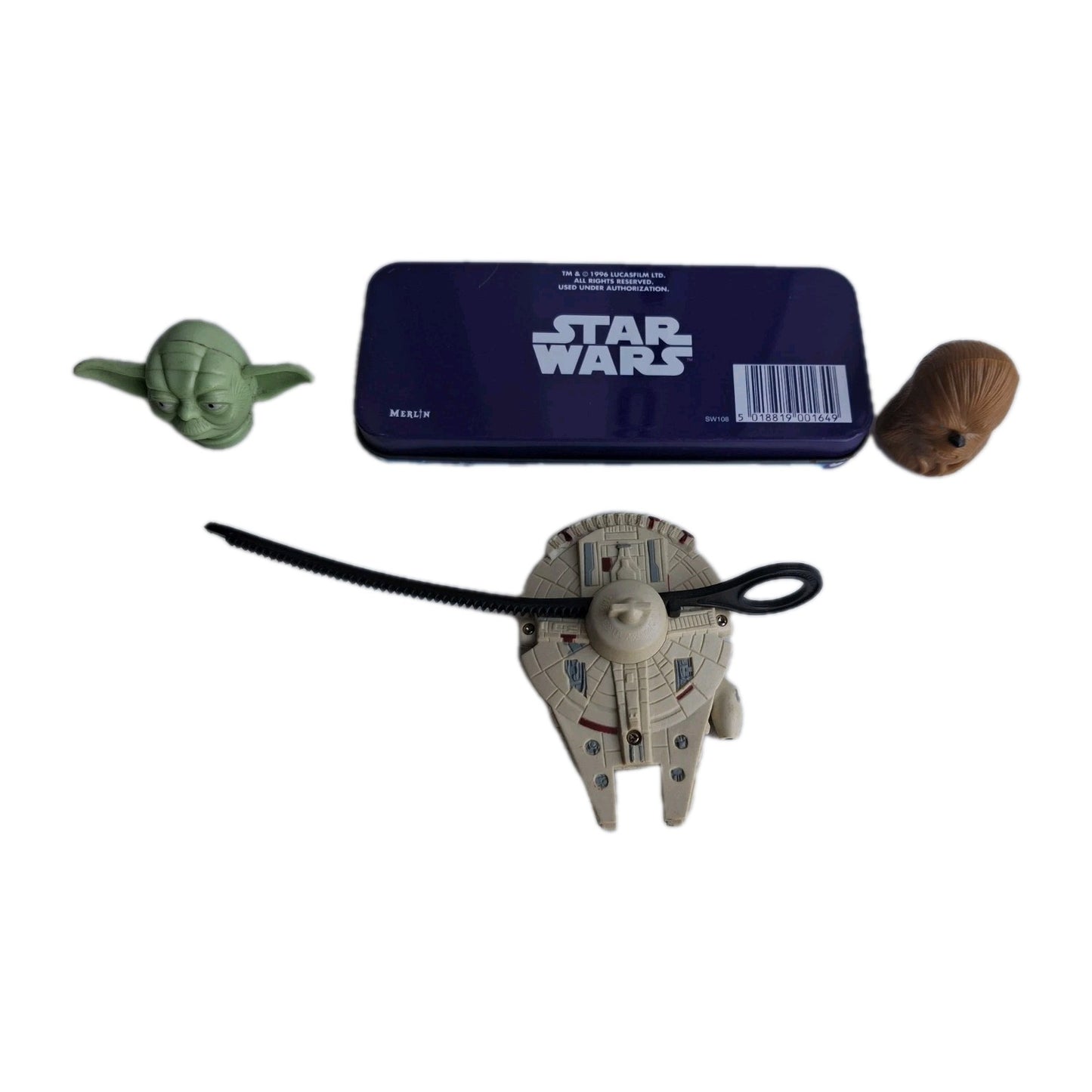 Vintage 1996 Star Wars Storm Trooper Pencil Case, Spinning Toy, Yoda Bundle