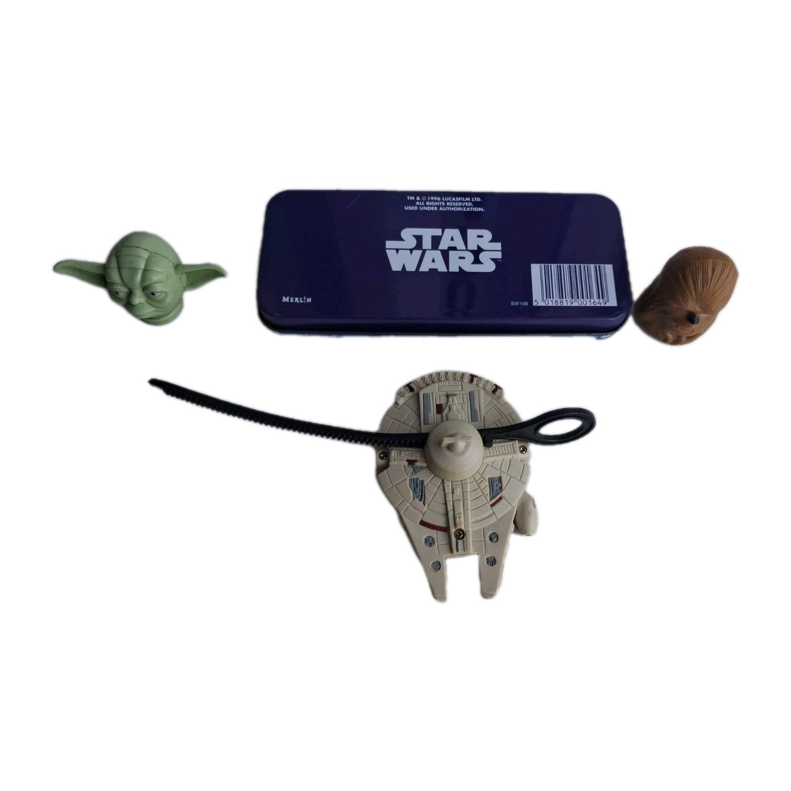 Vintage 1996 Star Wars Storm Trooper Pencil Case, Spinning Toy, Yoda Bundle