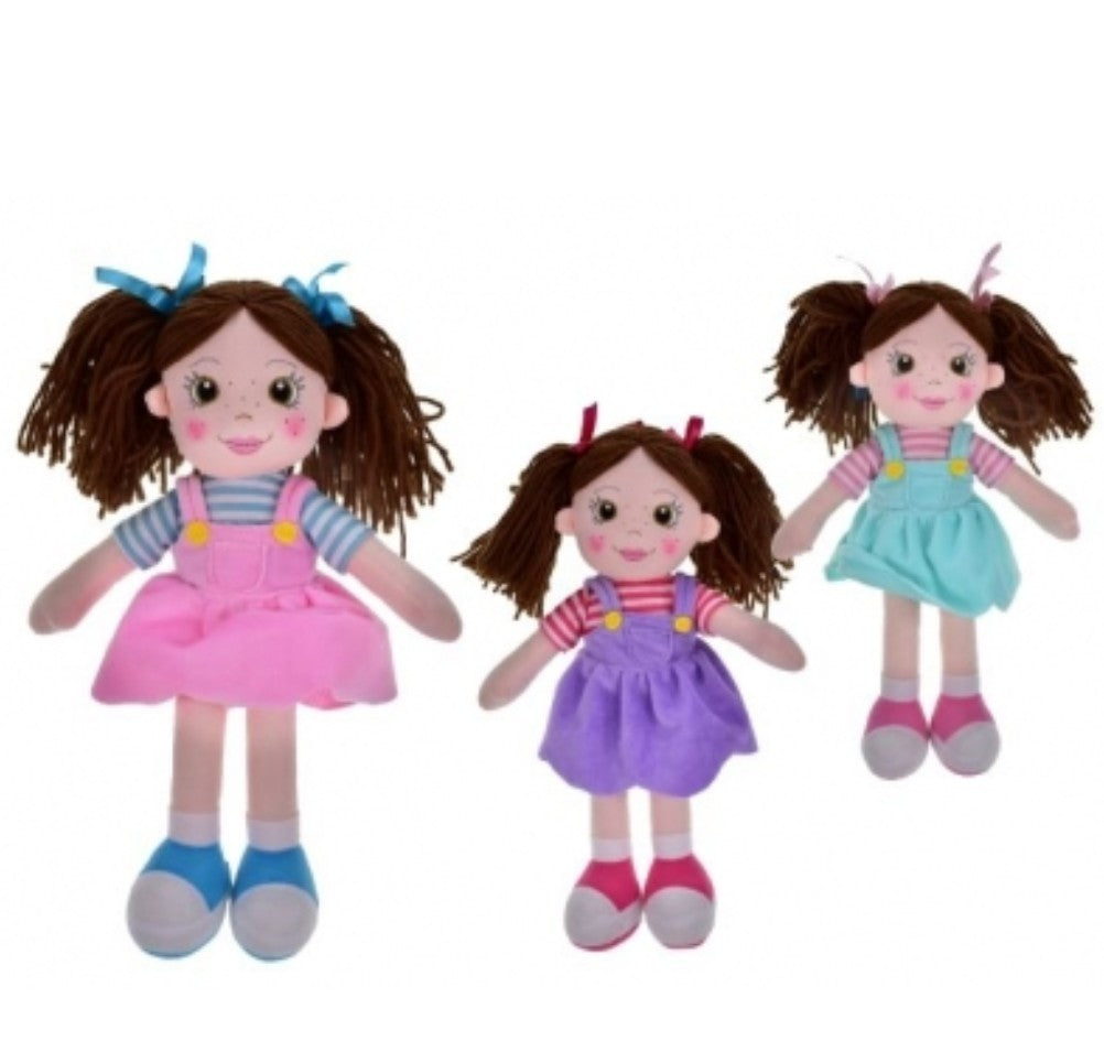 Assorted Plush Rag Dolls - Pink, Purple & Blue Dresses - Kids Soft Toy