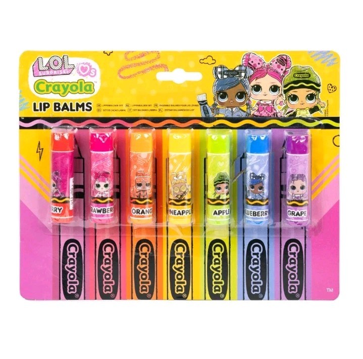 LOL Surprise Lip Balm Set 7 x Fruity Scent Flavoured Girls Kids Crayola Makeup