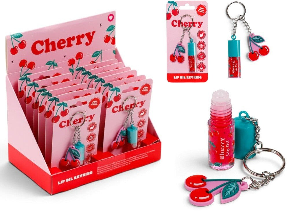 Moisturizing Cherry Lip Oil Stick with Keyring - Handbag Charm & LipGloss 2 in 1