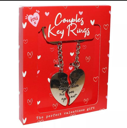 Couples Heart Keyrings Set Valentines Day Gift 'Forever Together Never Apart'