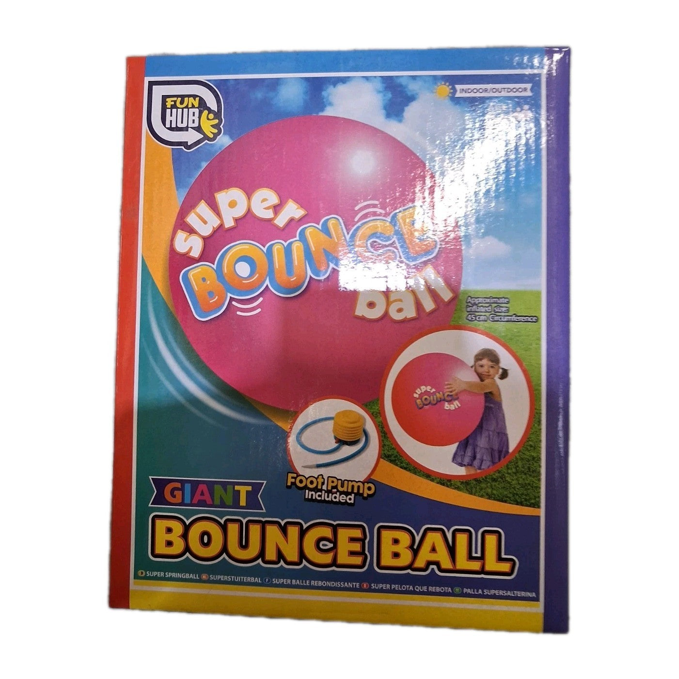 Fun Hub Giant Super Bounce Ball - 45cm Inflatable Outdoor Toy with Foot Pump