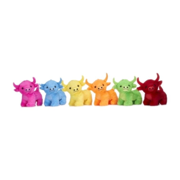 WOBBALES Deluxe Highland Cow Plush Toy - Bright Colours 23cm