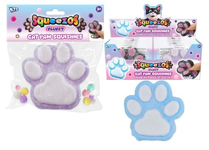 X1 Squeezos Fluffy Cat Paw Squishy & pom poms  - Soft Sensory Fidget Toy - 180gm