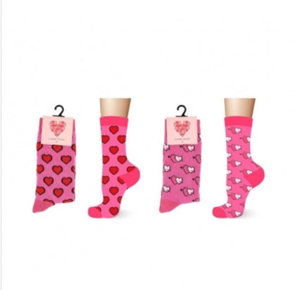 X2 Ladies Cotton Valentines Day Design Socks - One Size Fits All 