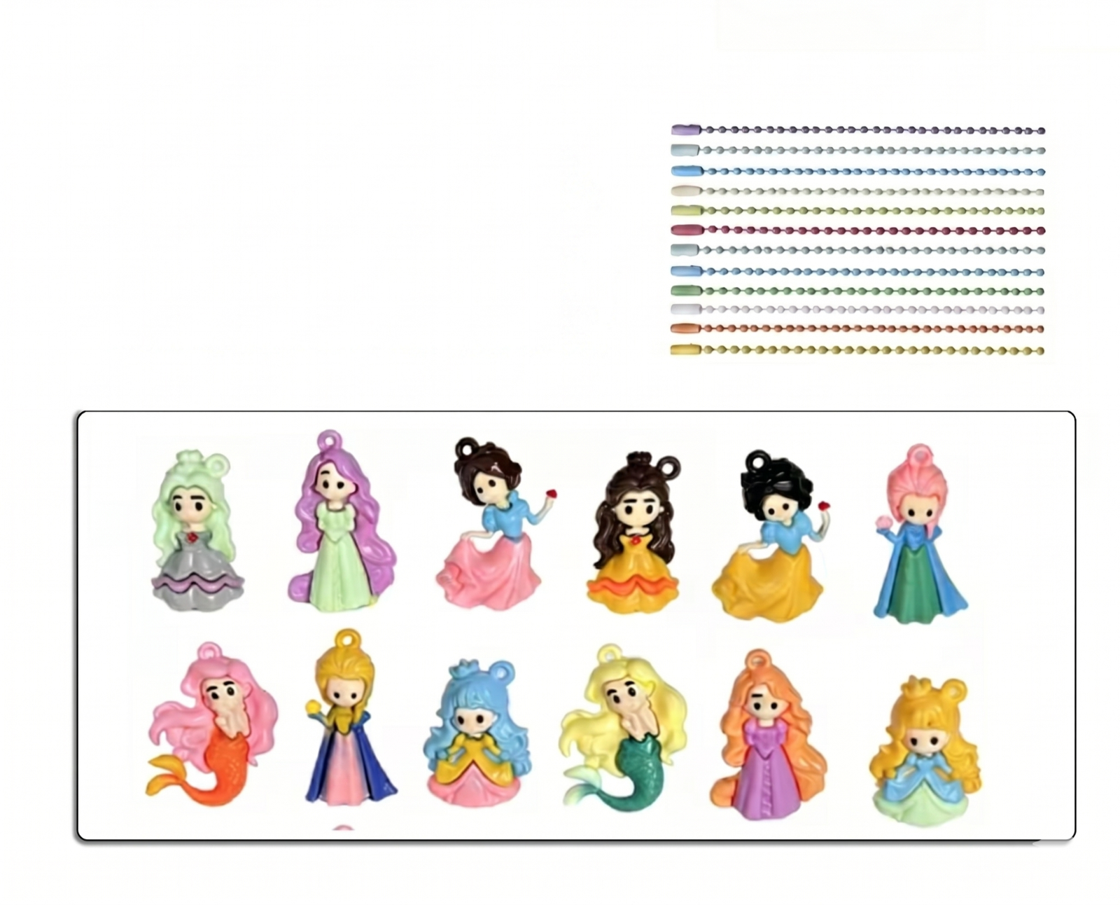 12-Piece Cartoon Princess Charm & Ball Chain Set - Random Mix
