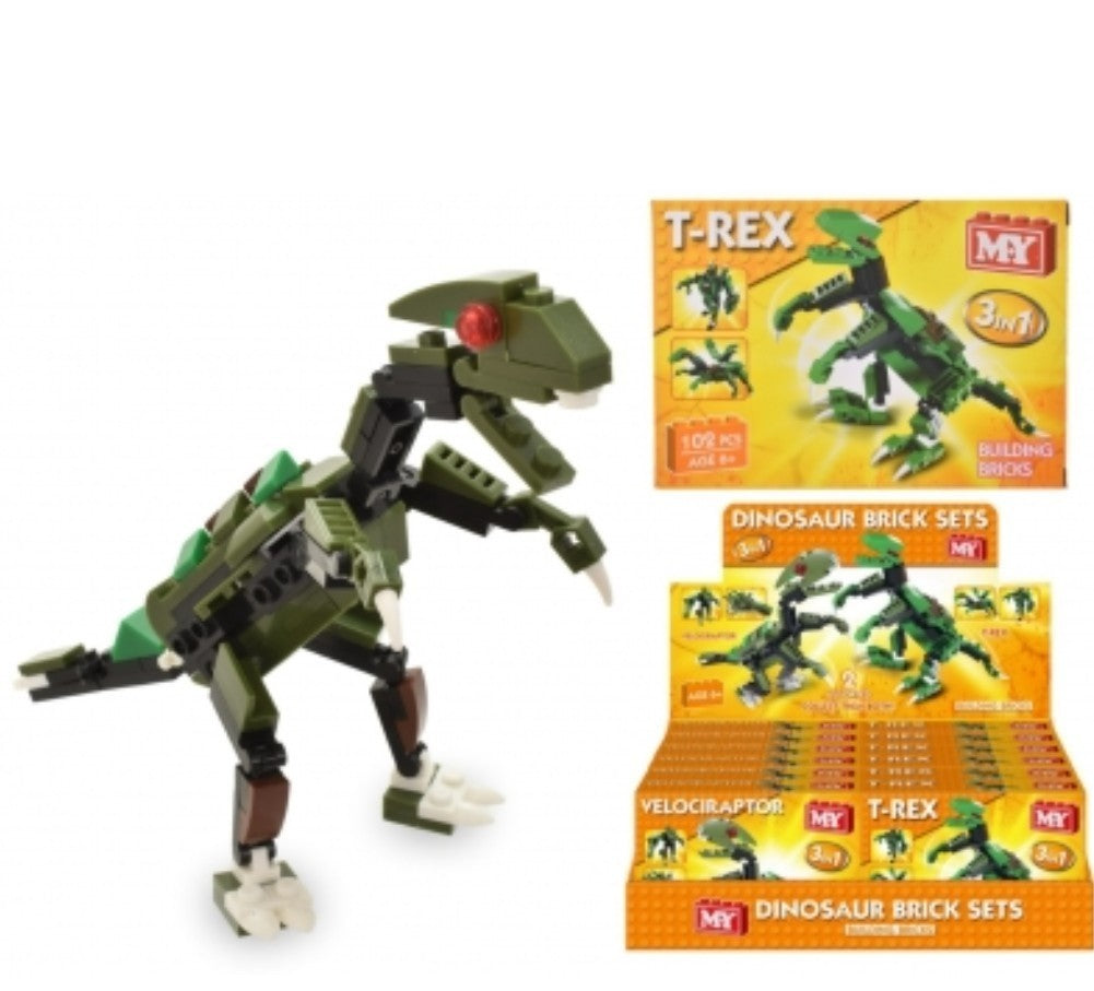 M.Y Dinosaur 3-in-1 Building Brick Set - T-Rex / Velociraptor