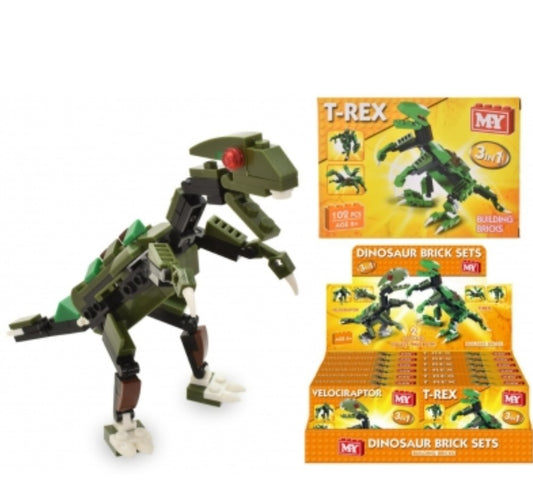 M.Y Dinosaur 3-in-1 Building Brick Set - T-Rex / Velociraptor