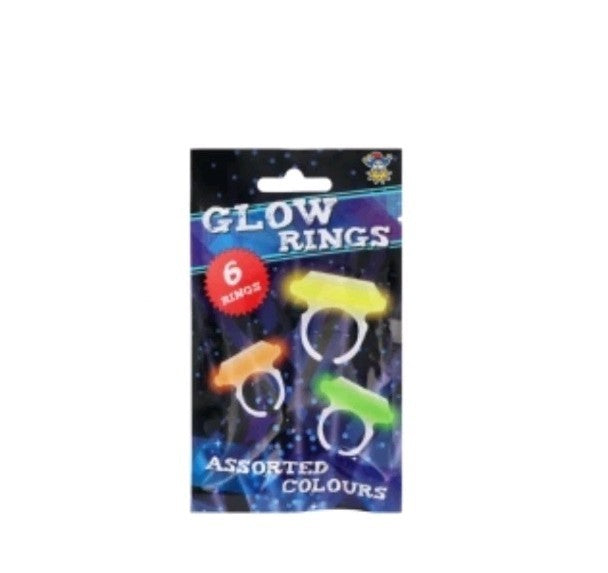 Glow in the Dark RINGS 6PCS - Light Up Toy - Party - Dress Up Accessory 