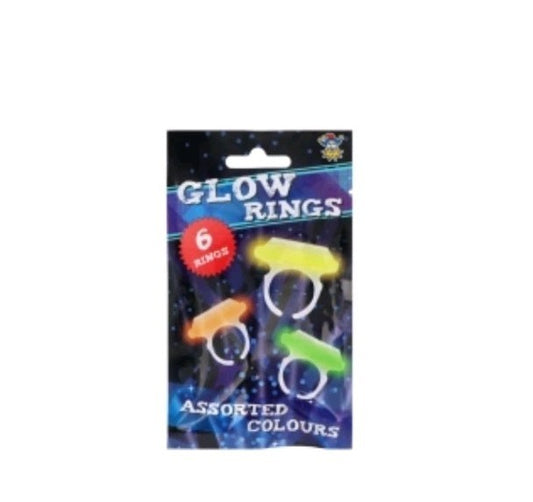 Glow in the Dark RINGS 6PCS - Light Up Toy - Party - Dress Up Accessory 