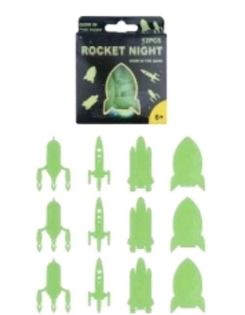 Glow in the Dark Rocket Night - 12 Pack 3D Space Stickers