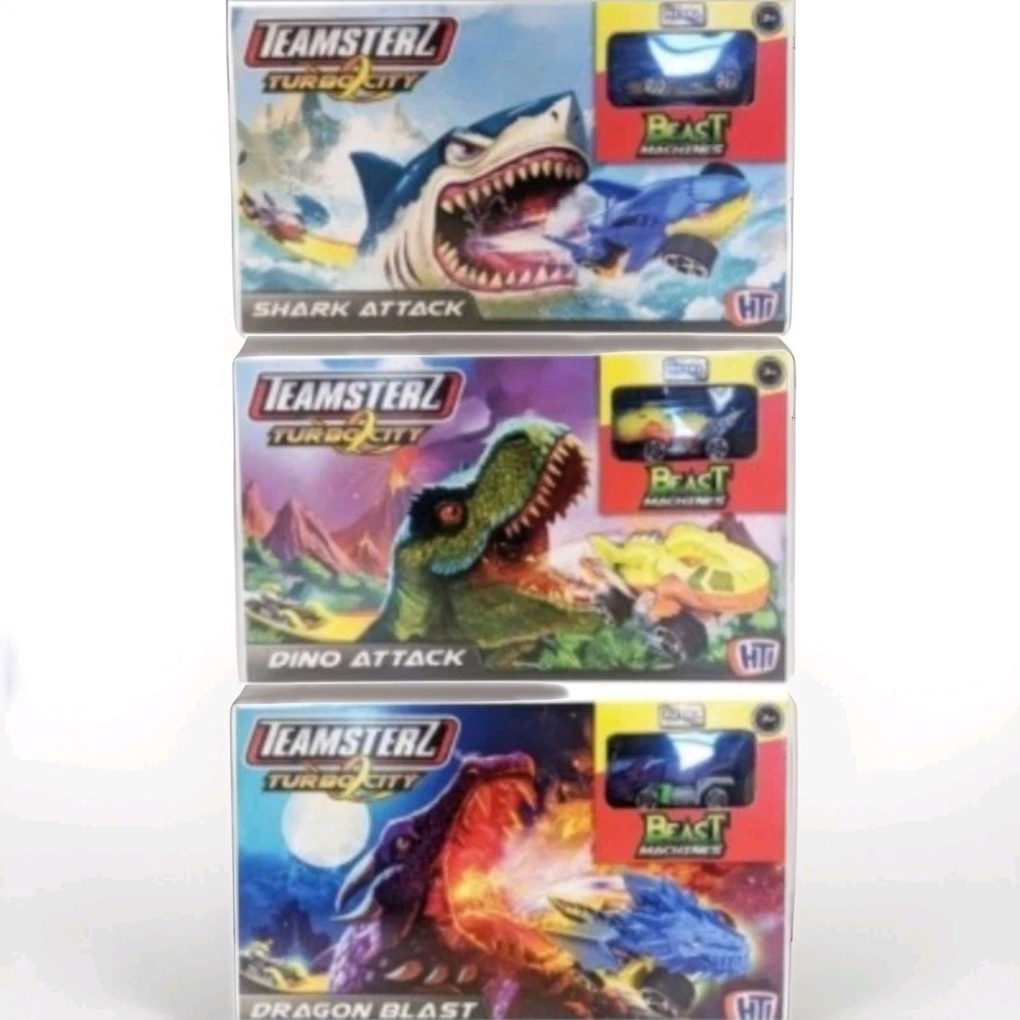 Teamsterz Turbo City - Dino & Shark Attack - Dragon Blast Car Launcher  BUNDLE