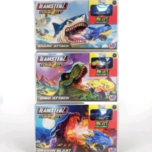 Teamsterz Turbo City - Dino & Shark Attack - Dragon Blast Car Launcher  BUNDLE