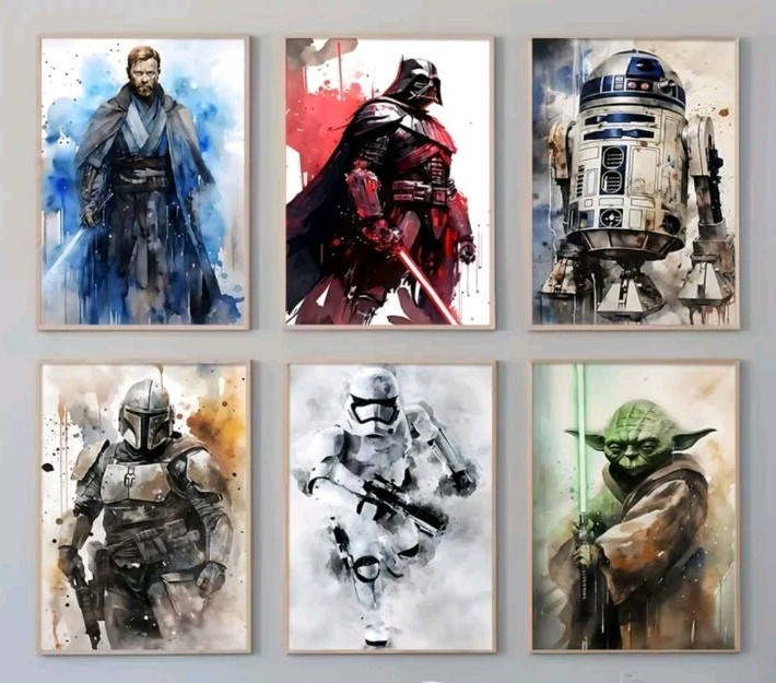 Star Wars Watercolour Set of 6 Unframed Prints Obi Wan Vader Yoda Stormtrooper