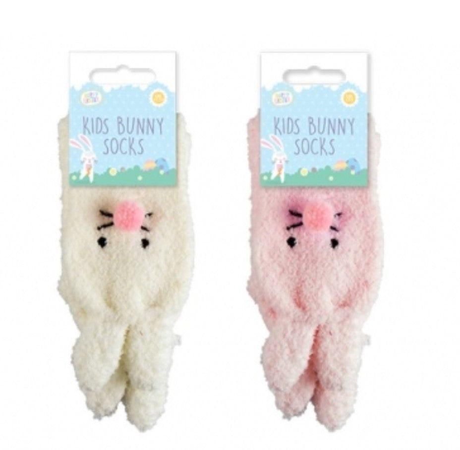 Kids Bunny Socks - Fluffy Pink &White 3D Rabbit Ears -  Cozy Warm Slipper Socks