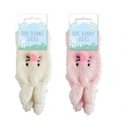 Kids Bunny Socks - Fluffy Pink &White 3D Rabbit Ears -  Cozy Warm Slipper Socks