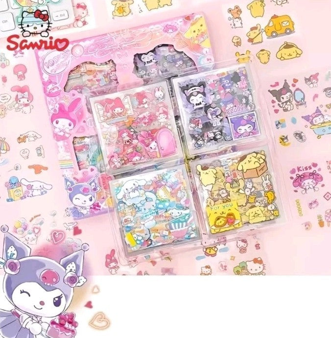 Sanrio Sticker Gift Set 100 Sheets Kawaii Cute Scrapbooking Kuromi Cinnamoroll