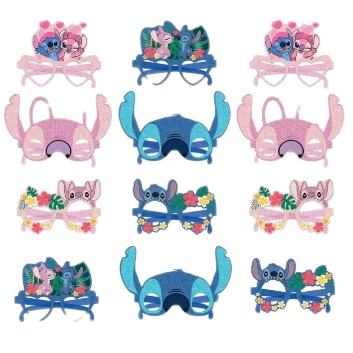 12pcs Disney Lilo & Stitch Paper Glasses Photo Booth Props Birthday Party Favors