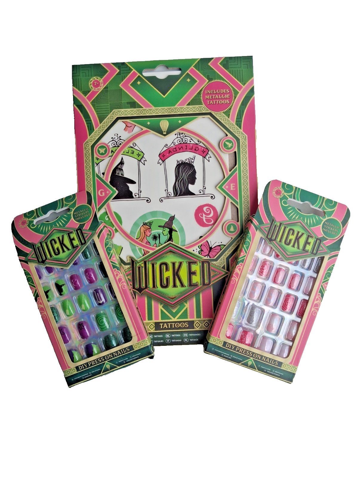 Official Wicked Movie Theme Nails & Tattoo 3-Piece Bundle Set