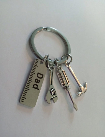 Silver Dad Keyring With Tool Charms ~ Birthday Gift ~ Mechanic ~ Joiner ~ Xmas