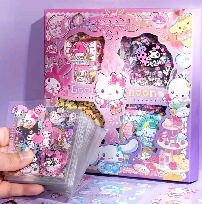 Sanrio Sticker Gift Set 100 Sheets Kawaii Cute Scrapbooking Kuromi Cinnamoroll
