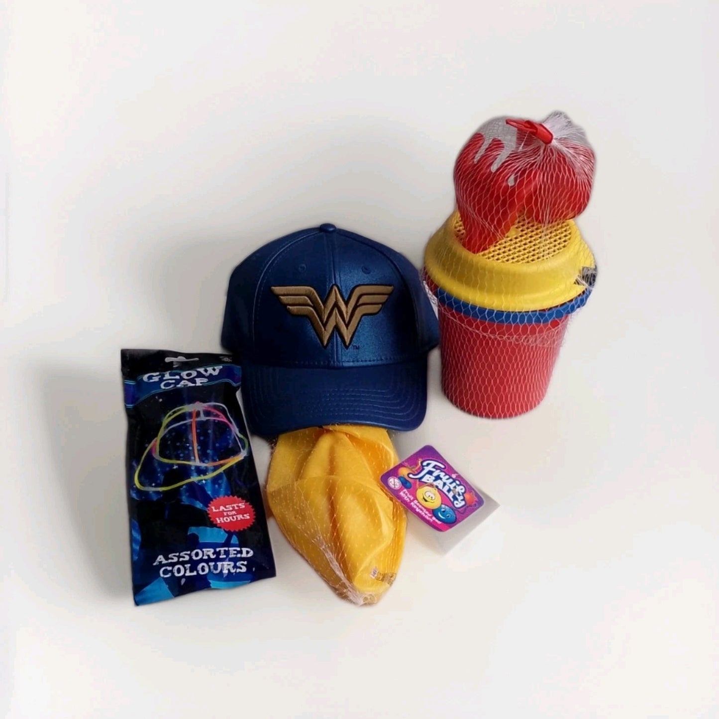 Fun Play Bundle 2 - Sand Bucket And Spade - Wonder Woman Hat - Scented Ball